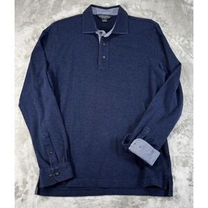 Brooks Brothers Polo Shirt Mens Medium Navy Blue Excellent Long Sleeve Cotton